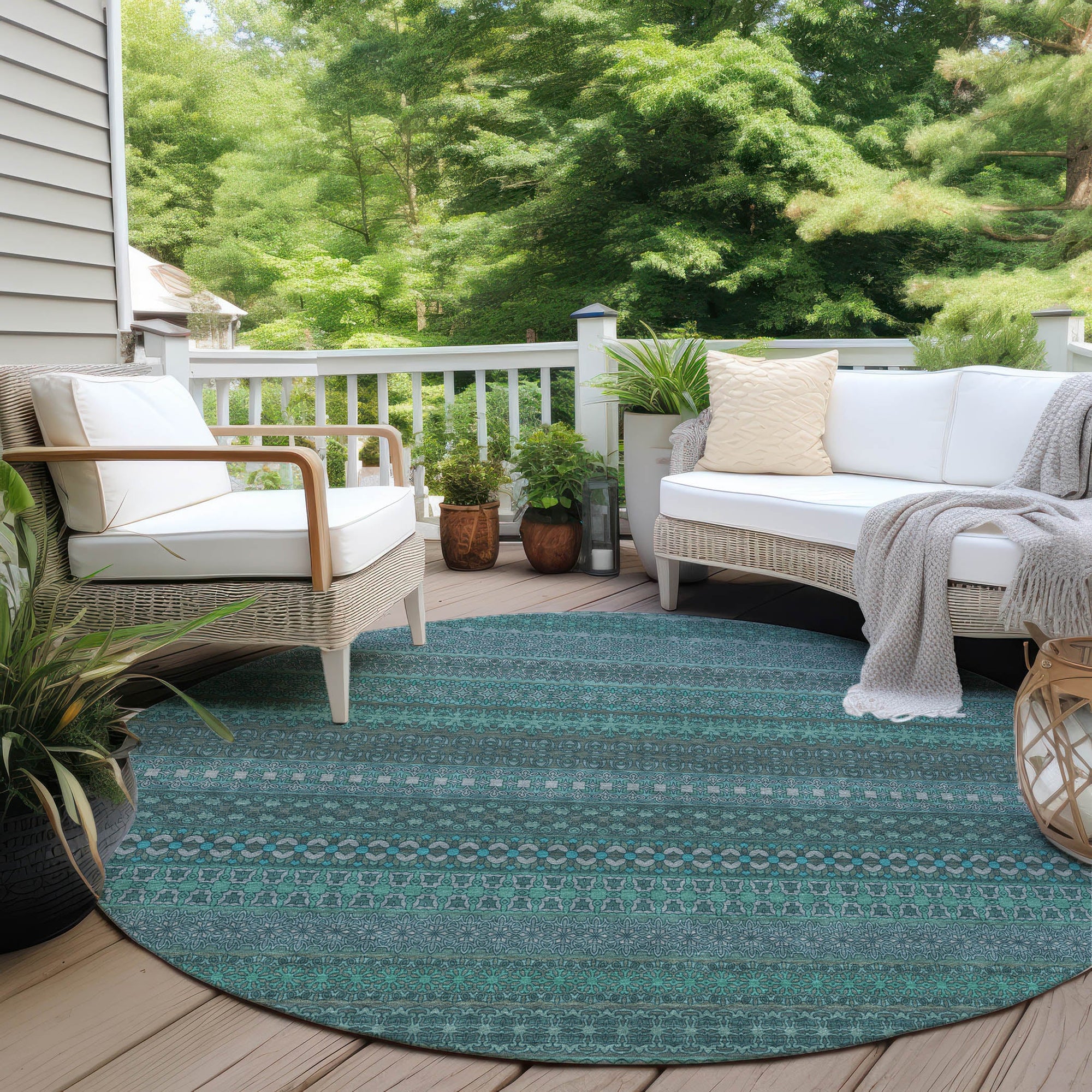 Addison Rugs Stripes Teal Washable Indoor-Outdoor Rug