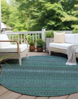 Stripes Teal Washable Indoor-Outdoor Rug
