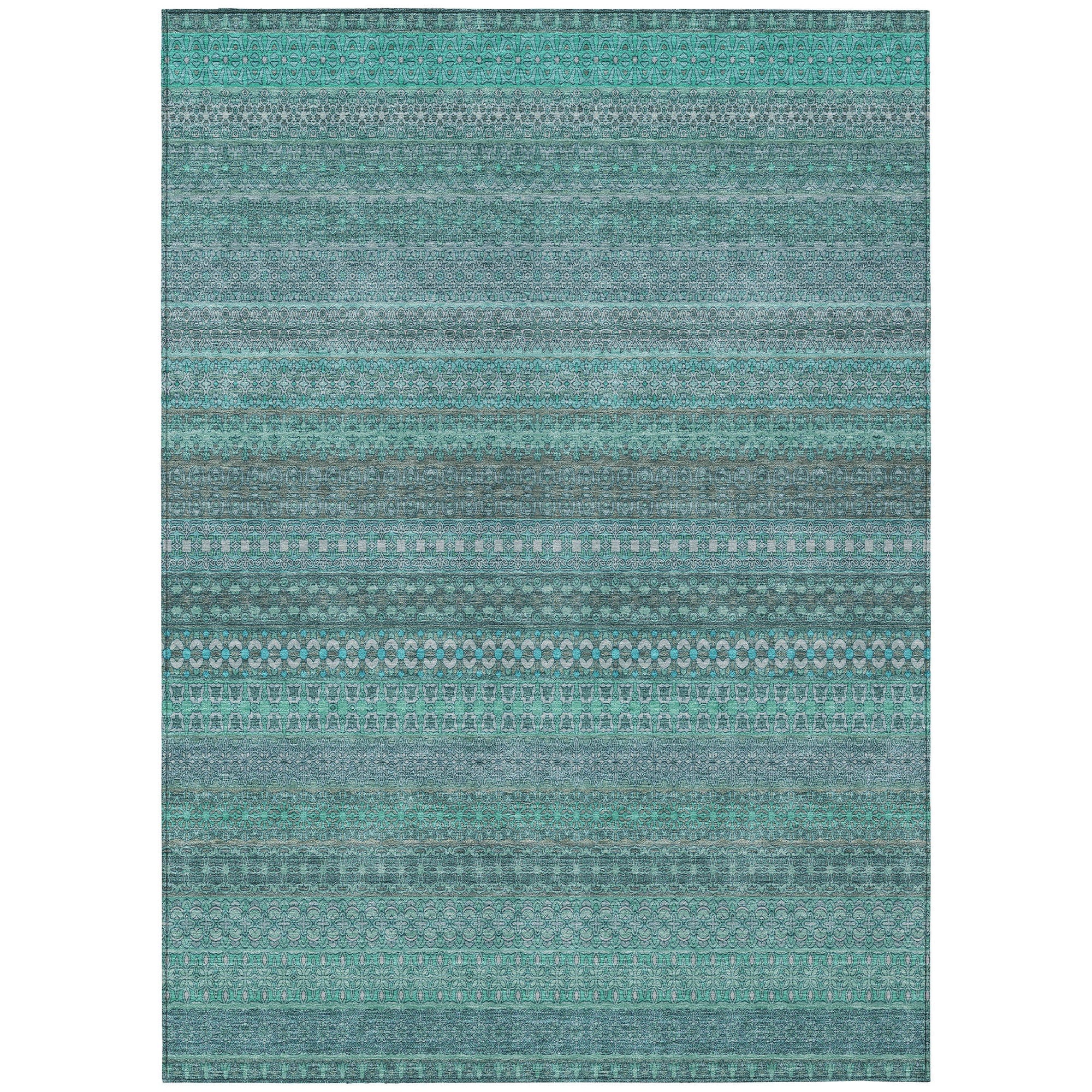 Addison Rugs Stripes Teal Washable Indoor-Outdoor Rug