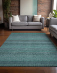 Stripes Teal Washable Indoor-Outdoor Rug