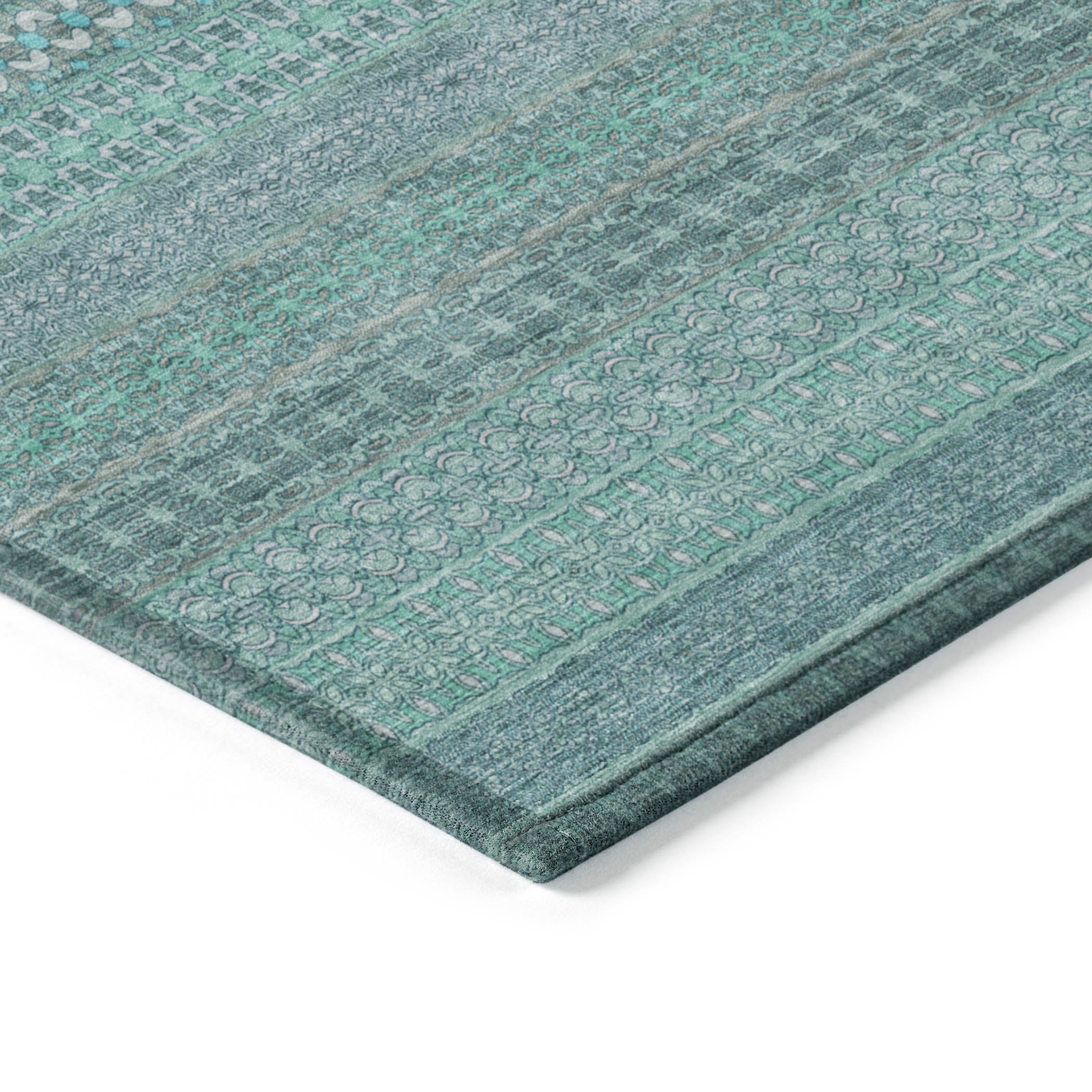 Stripes Teal Washable Indoor-Outdoor Rug