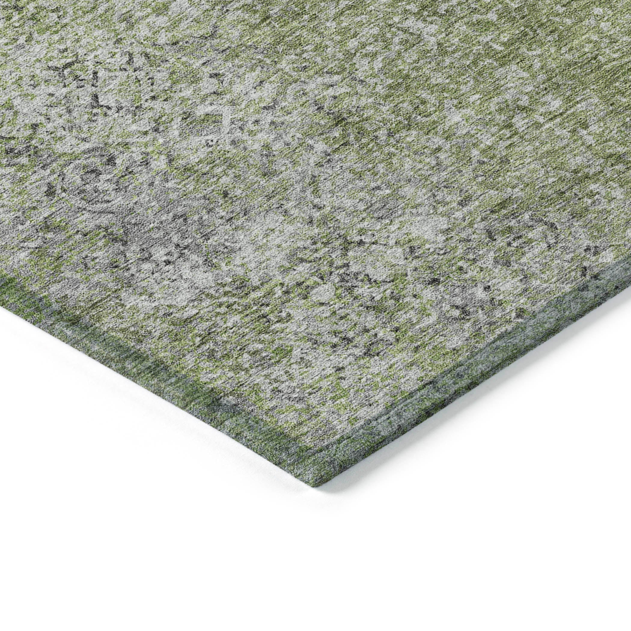 Vintage Green Washable Indoor-Outdoor Rug