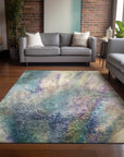 Watercolors Blue Washable Indoor-Outdoor Rug