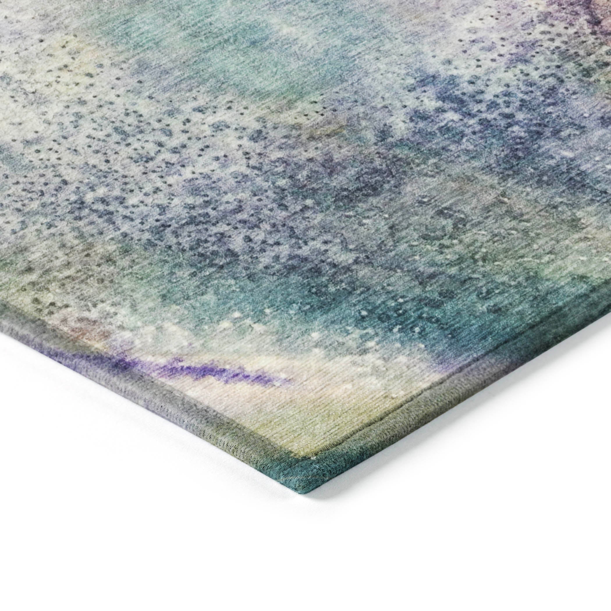 Watercolors Blue Washable Indoor-Outdoor Rug