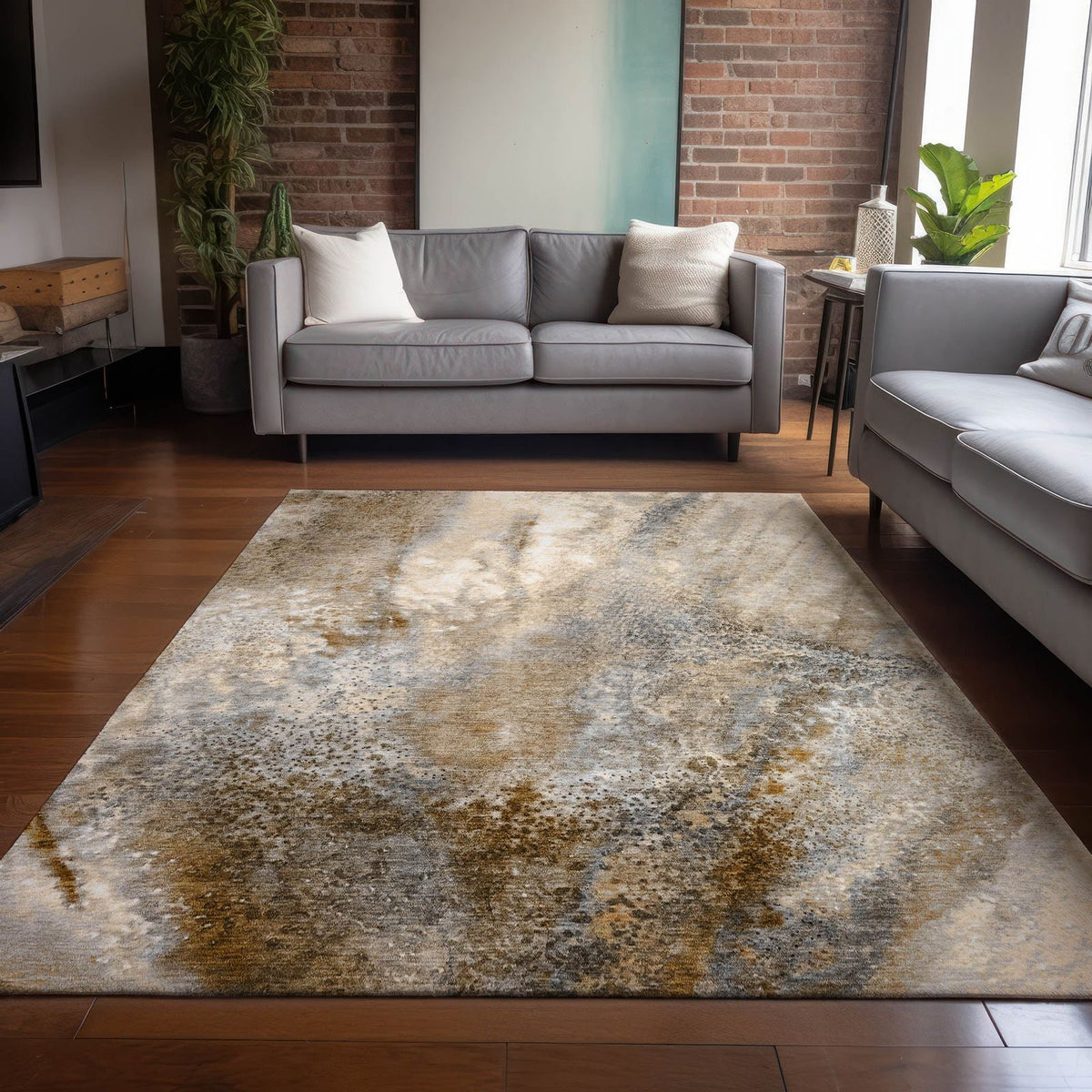 Addison Rugs Watercolors Brown Washable Indoor-Outdoor Rug