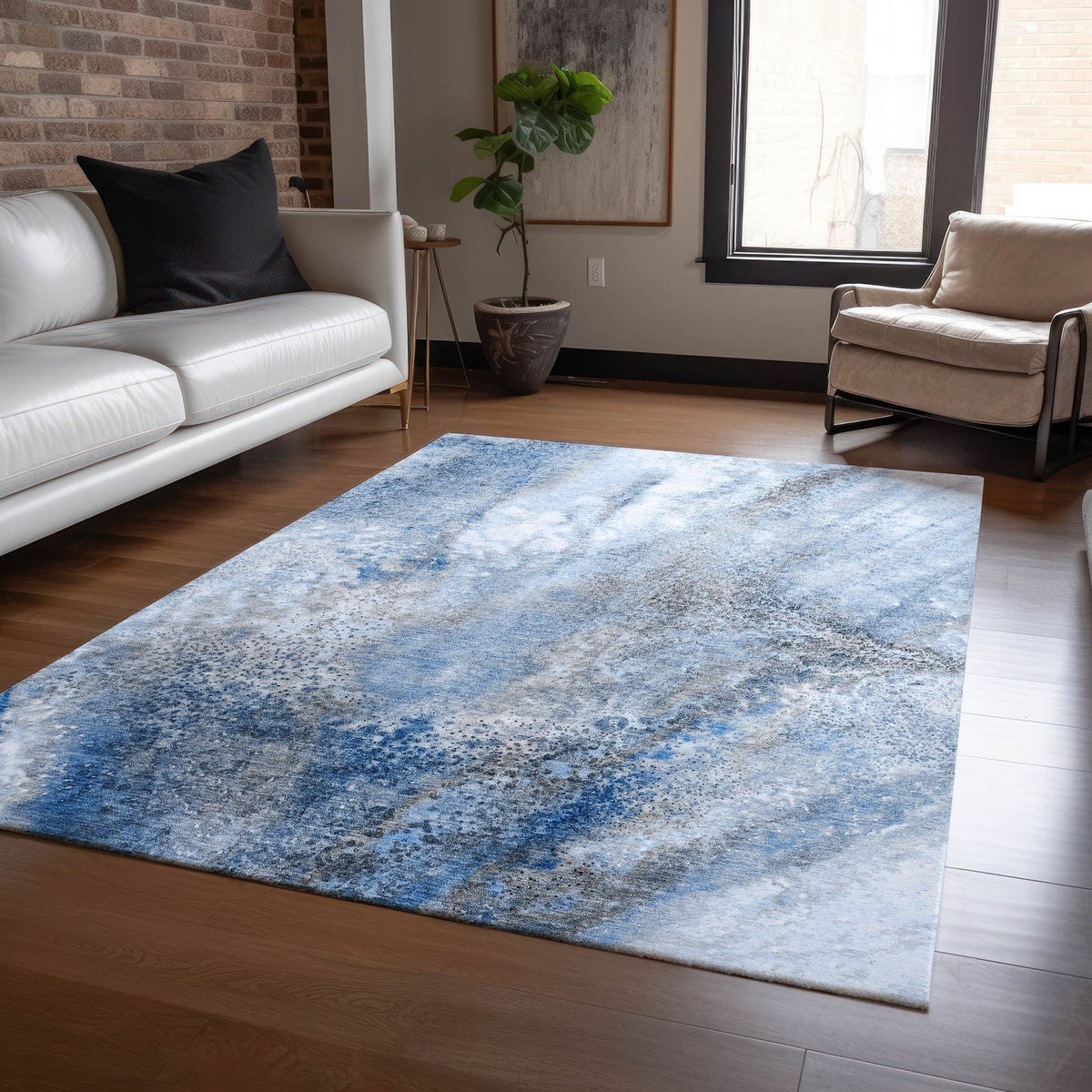 Addison Rugs Watercolors Navy Washable Indoor-Outdoor Rug