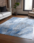 Watercolors Navy Washable Indoor-Outdoor Rug