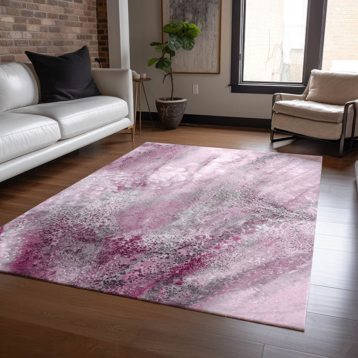 Addison Rugs Watercolors Pink Washable Indoor-Outdoor Rug