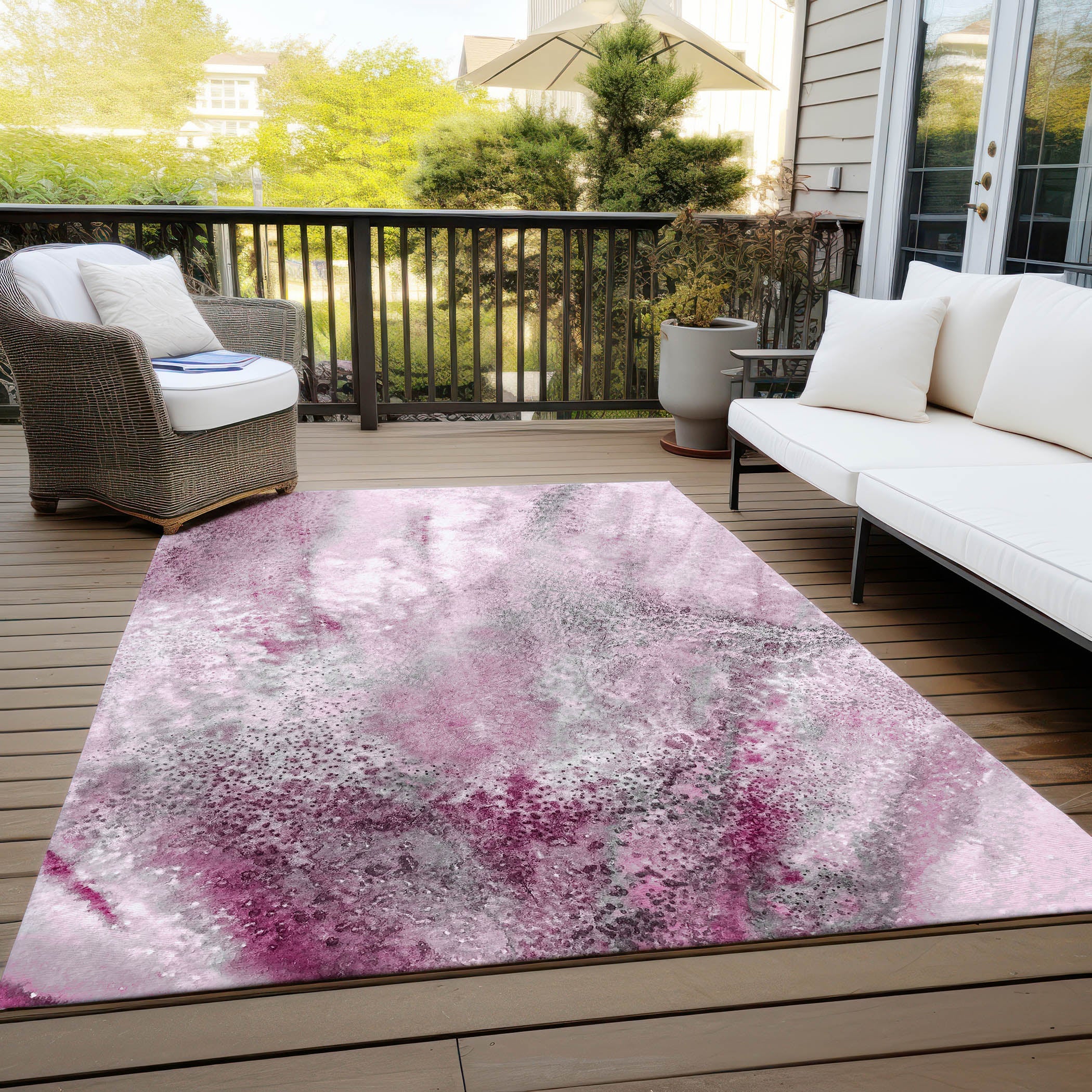 Watercolors Pink Washable Indoor-Outdoor Rug