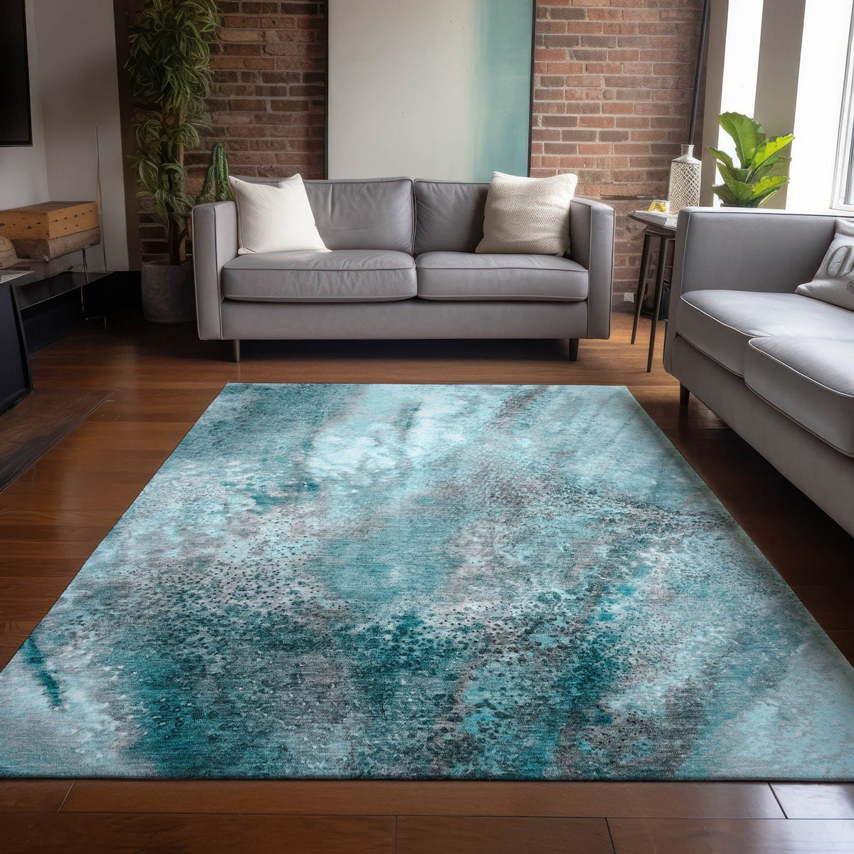 Addison Rugs Watercolors Teal Washable Indoor-Outdoor Rug