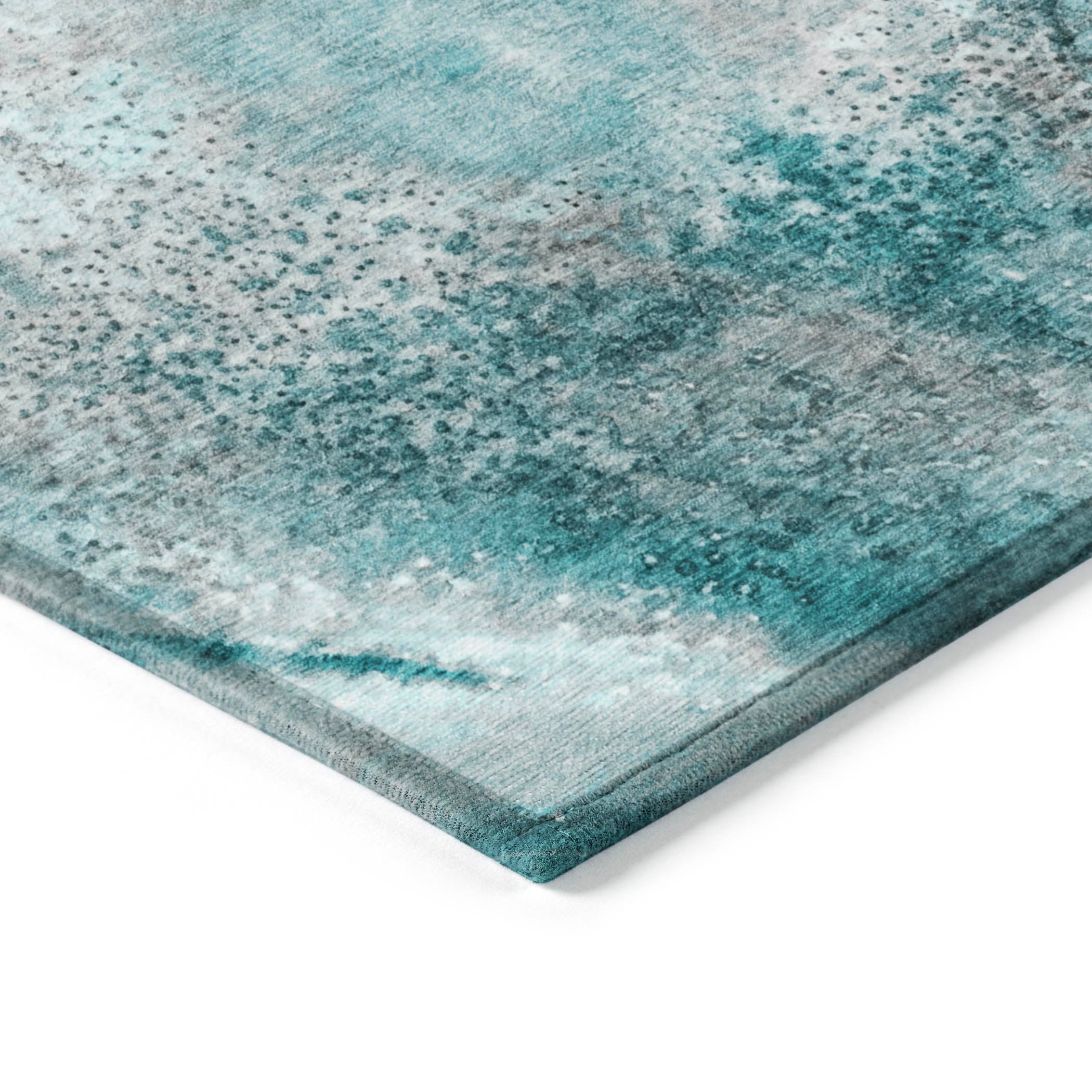 Watercolors Teal Washable Indoor-Outdoor Rug