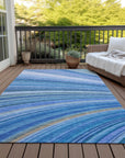 Waves Blue Washable Indoor-Outdoor Rug