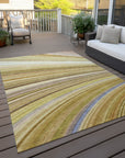 Waves Brown Washable Indoor-Outdoor Rug