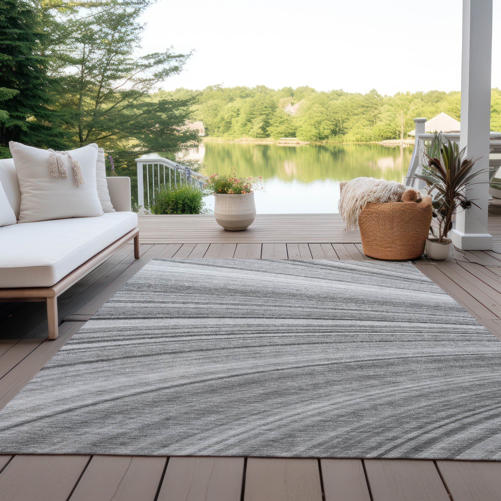 Waves Grey Washable Indoor-Outdoor Rug