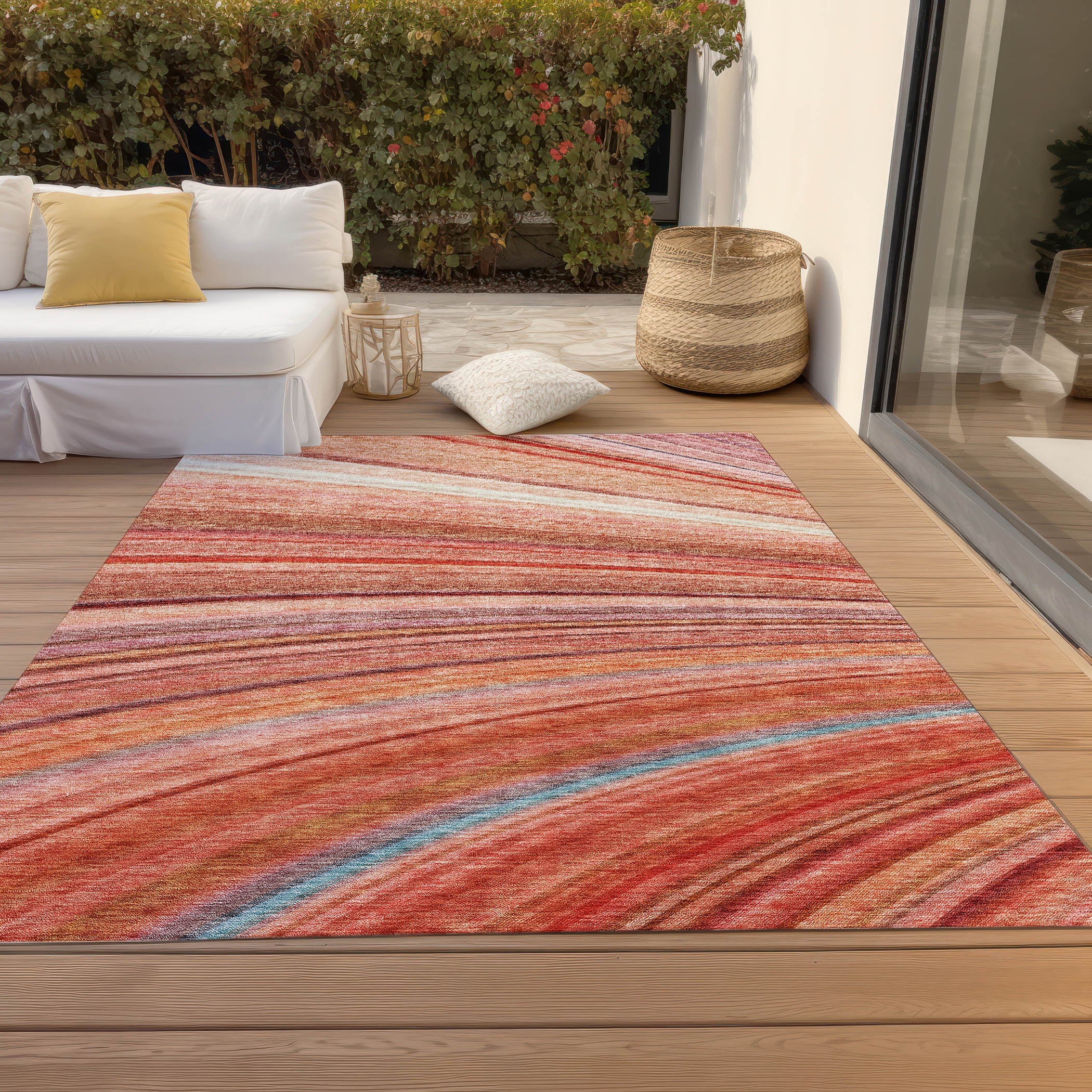 Waves Terracotta Washable Indoor-Outdoor Rug
