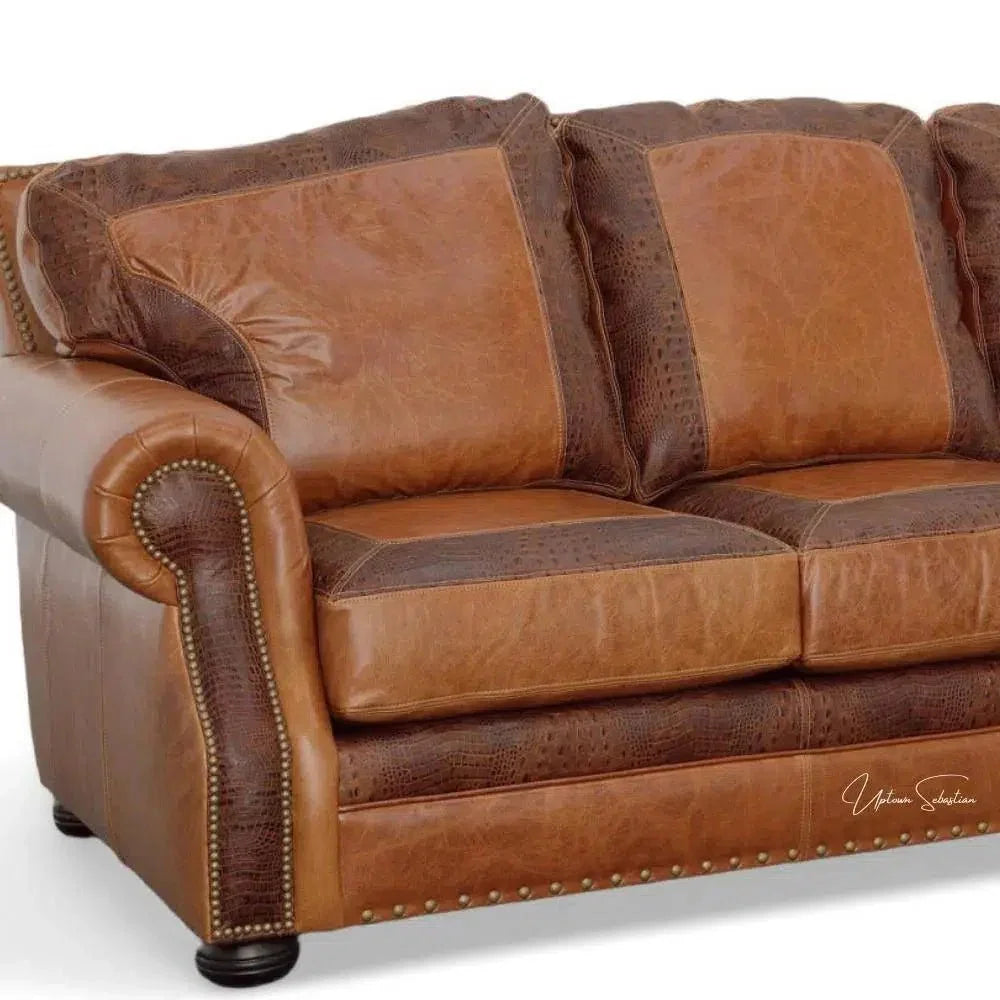 Western Leather Couch Brown Alligator Embossed Leather -- view 4