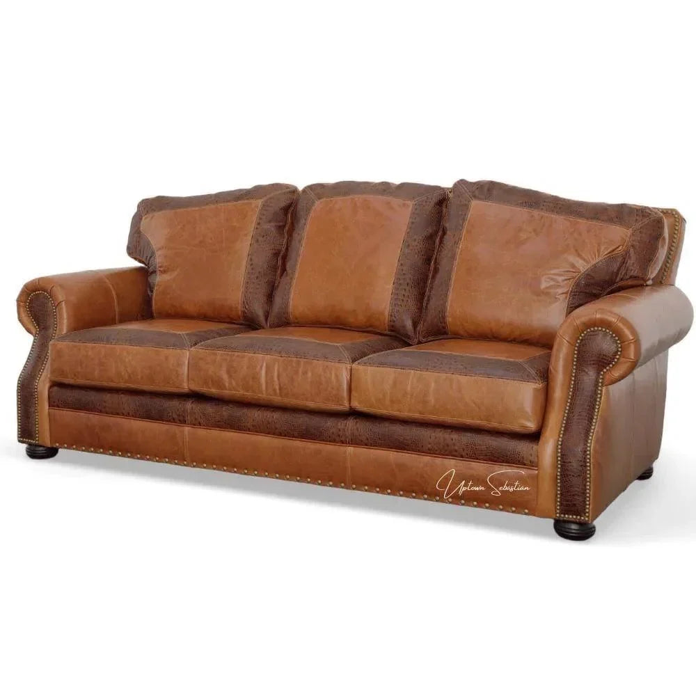 Western Leather Couch Brown Alligator Embossed Leather -- view 5