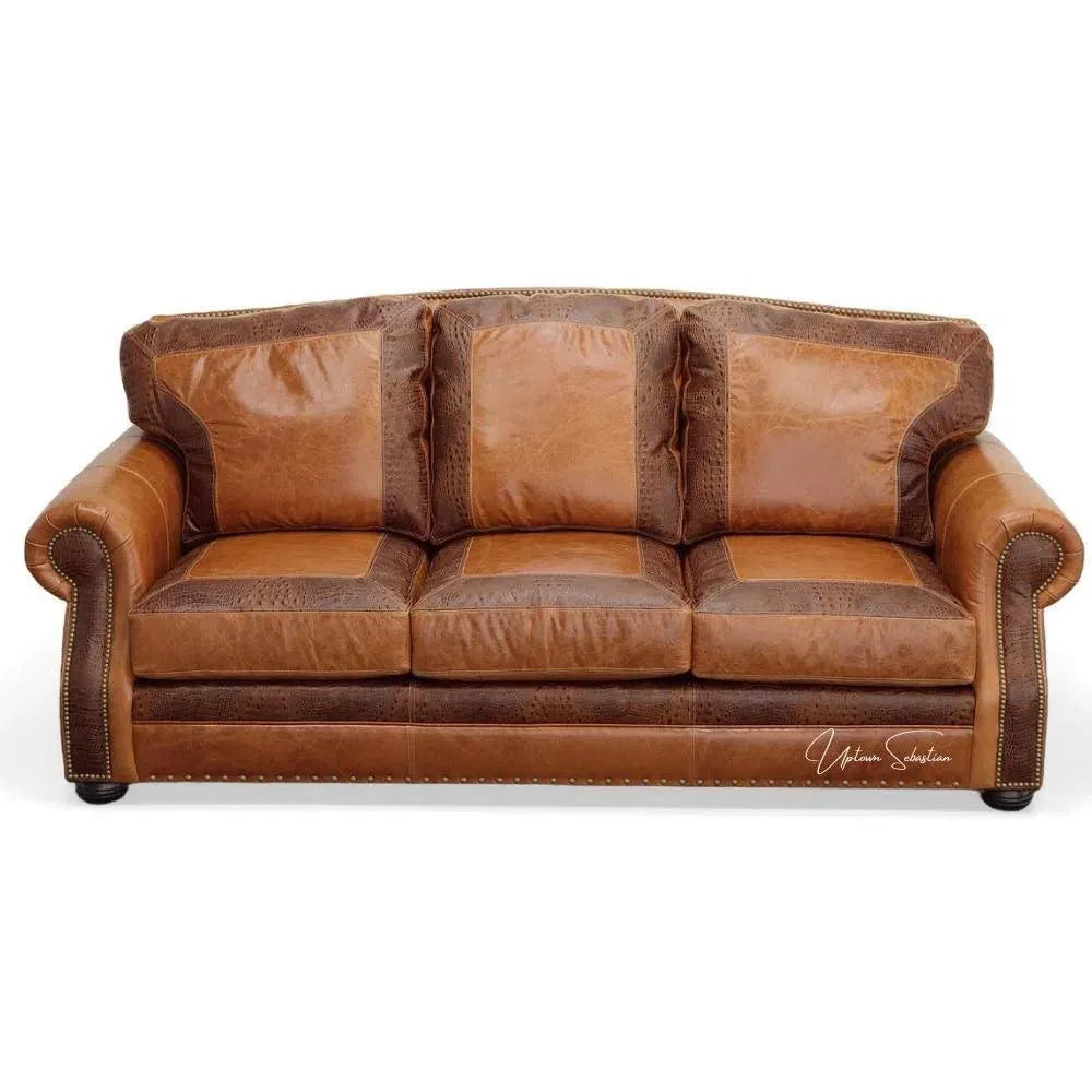 Western Leather Couch Brown Alligator Embossed Leather -- view 6