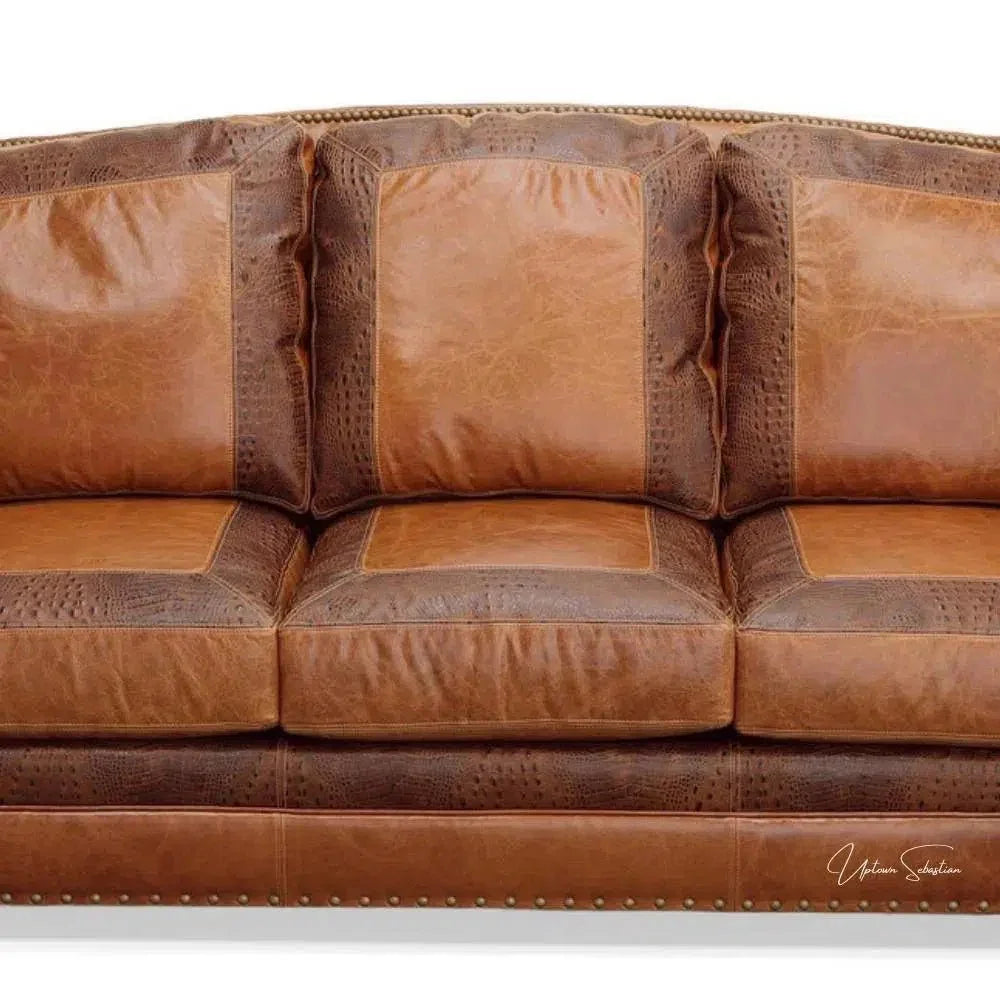Western Leather Couch Brown Alligator Embossed Leather -- view 7