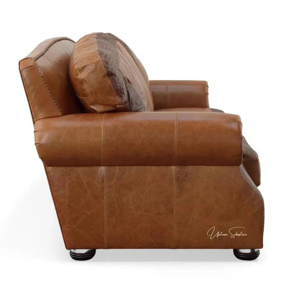 Western Leather Couch Brown Alligator Embossed Leather -- view 9