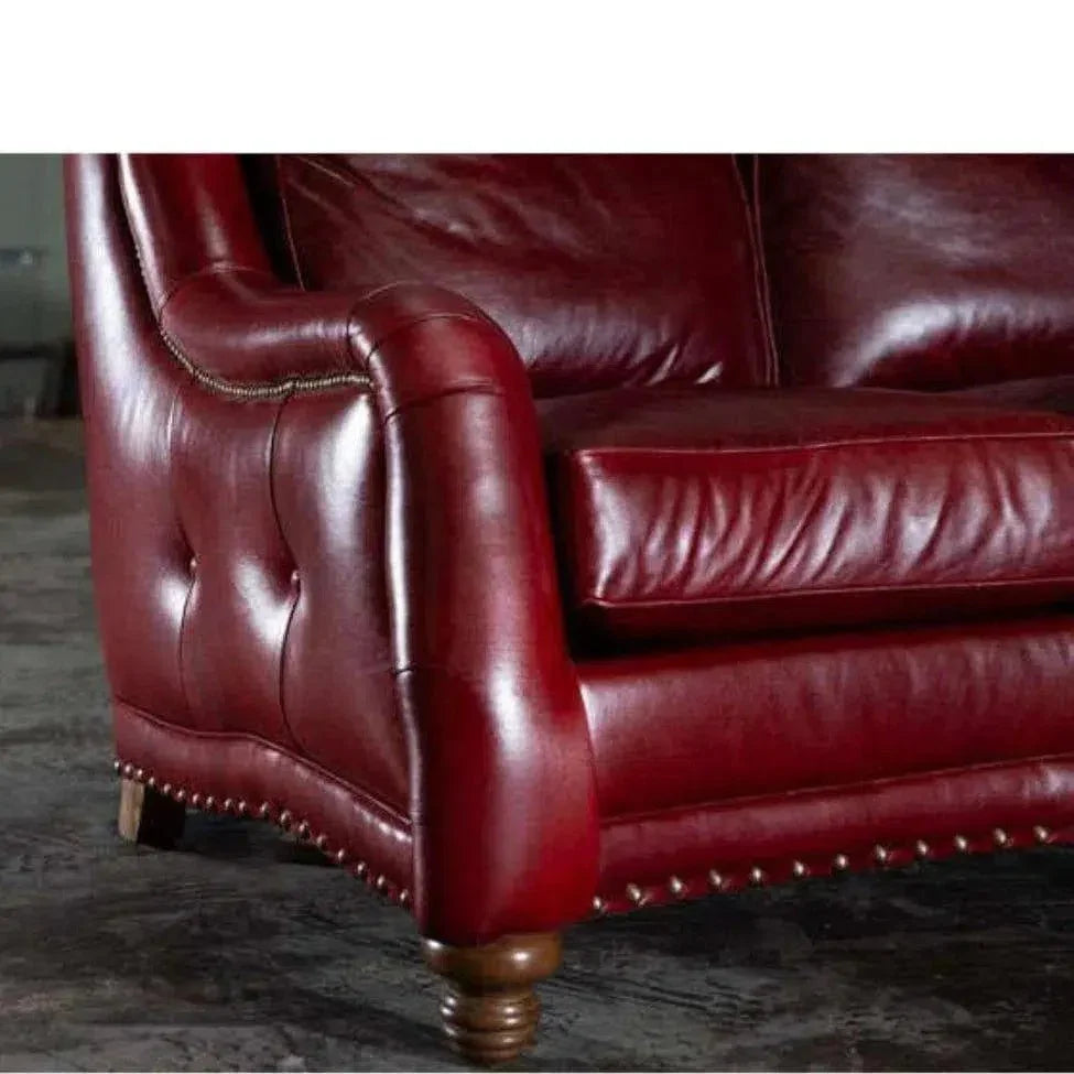 Williamsburg Burgundy Red Leather Sofa Made the USA -- view 3
