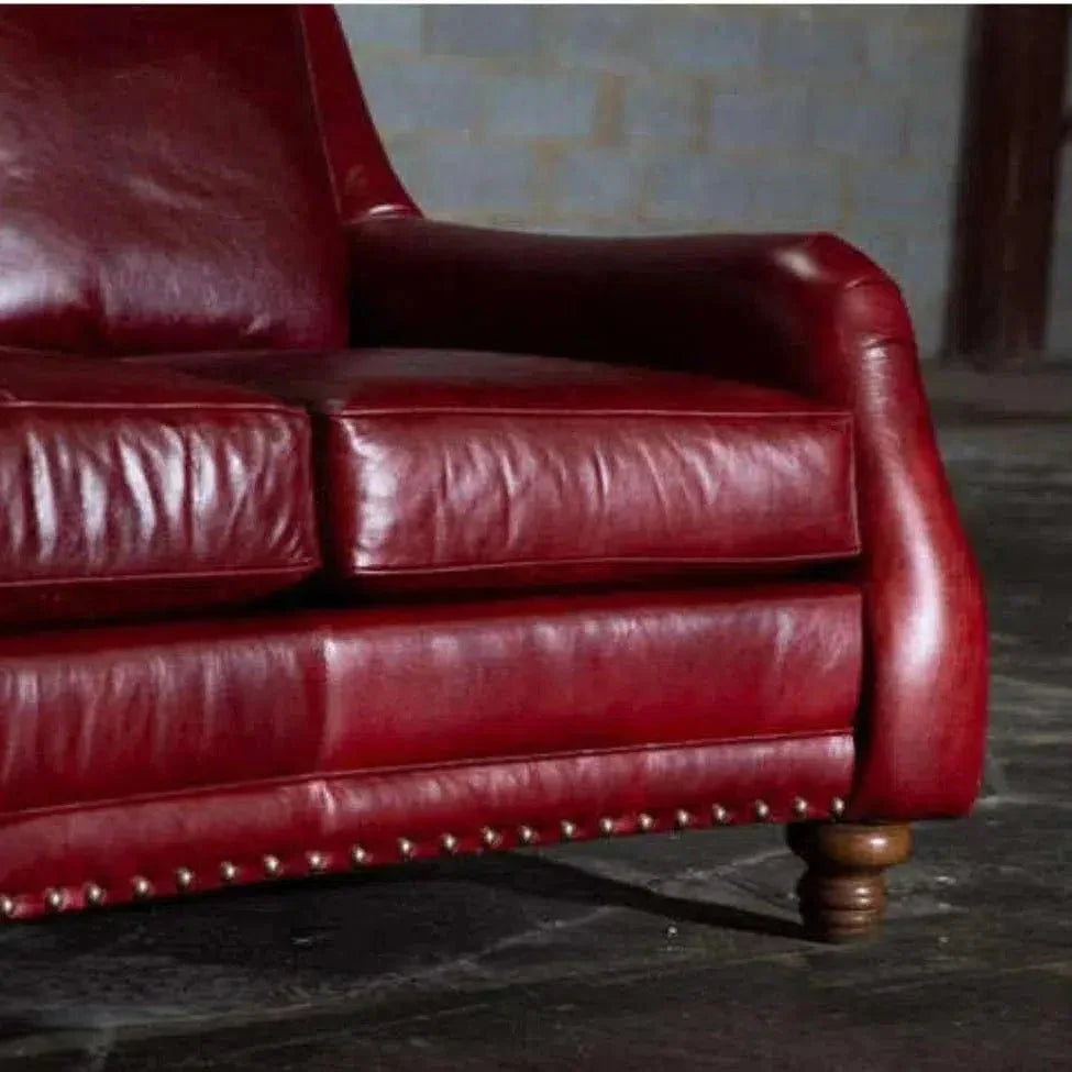 Williamsburg Burgundy Red Leather Sofa Made the USA -- view 4