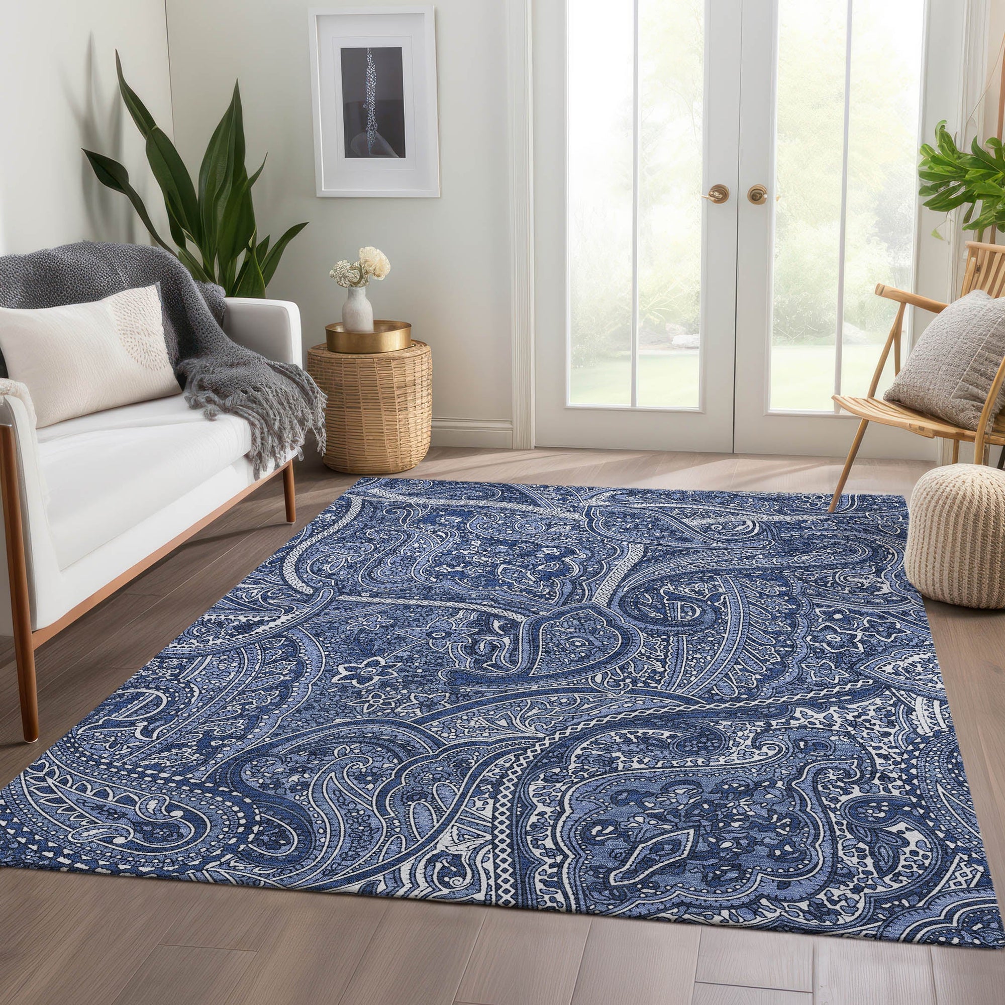 Addison Rugs Woven Blocks Blue Washable Indoor-Outdoor Rug