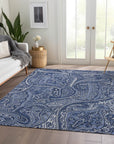 Woven Blocks Blue Washable Indoor-Outdoor Rug