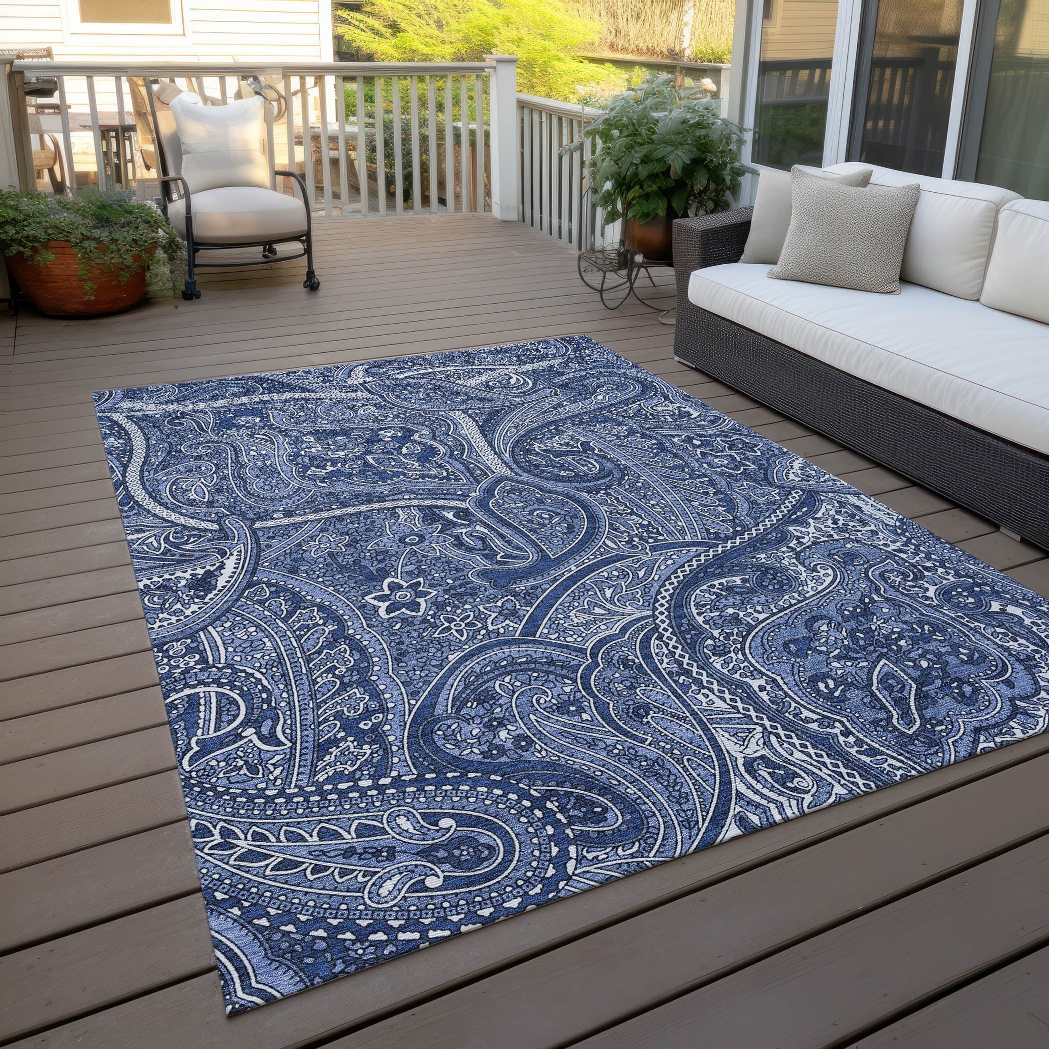 Woven Blocks Blue Washable Indoor-Outdoor Rug