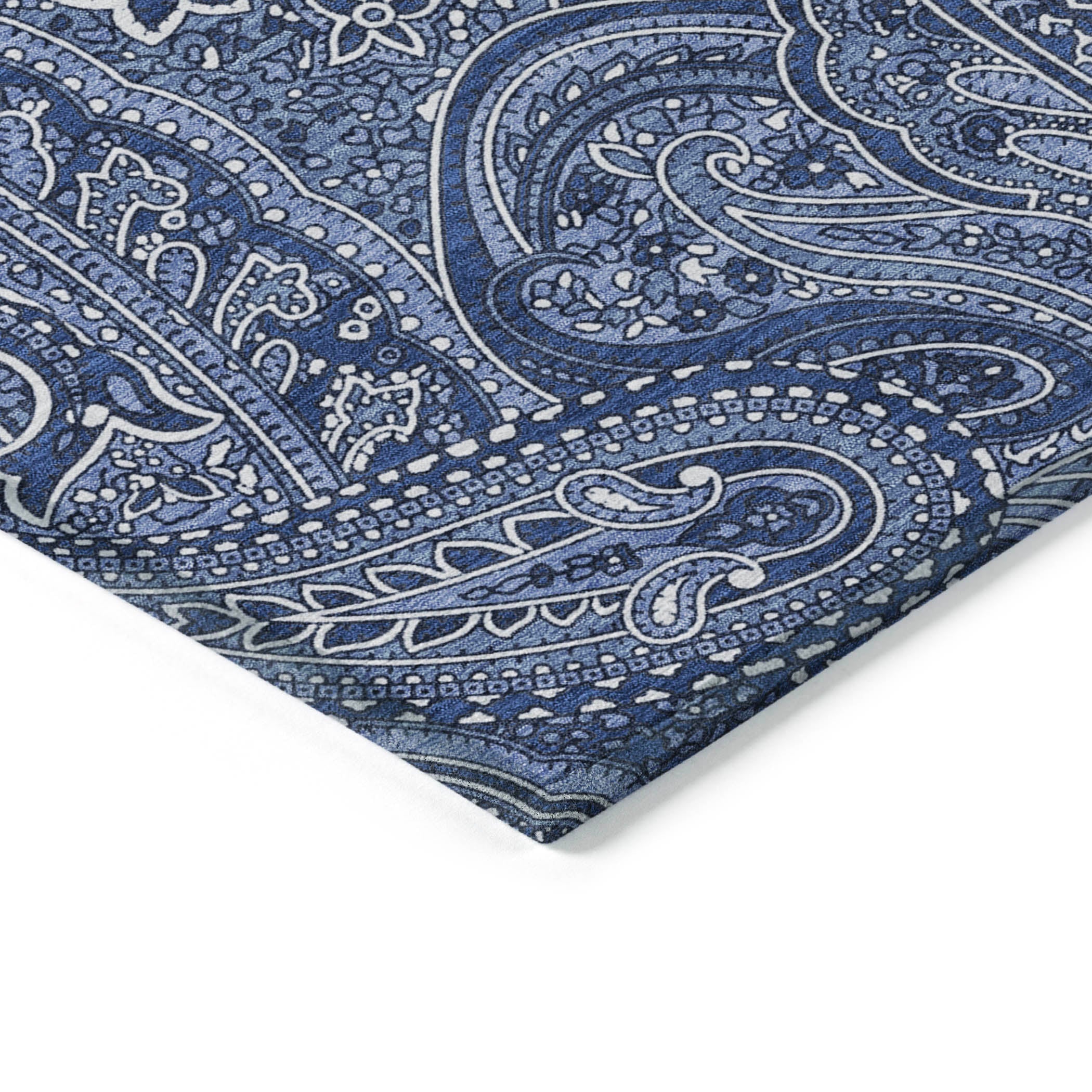 Woven Blocks Blue Washable Indoor-Outdoor Rug