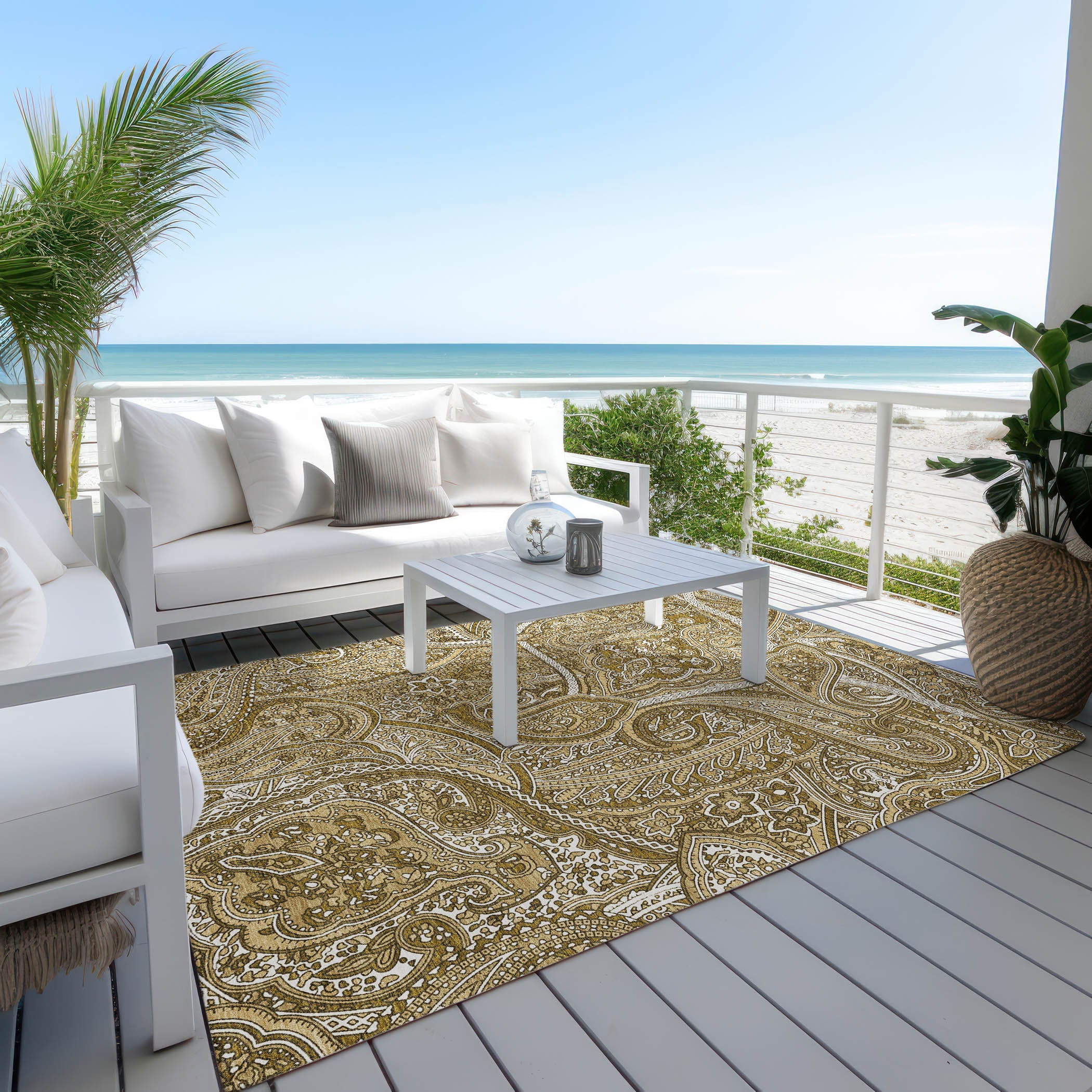 Woven Blocks Brown Washable Indoor-Outdoor Rug