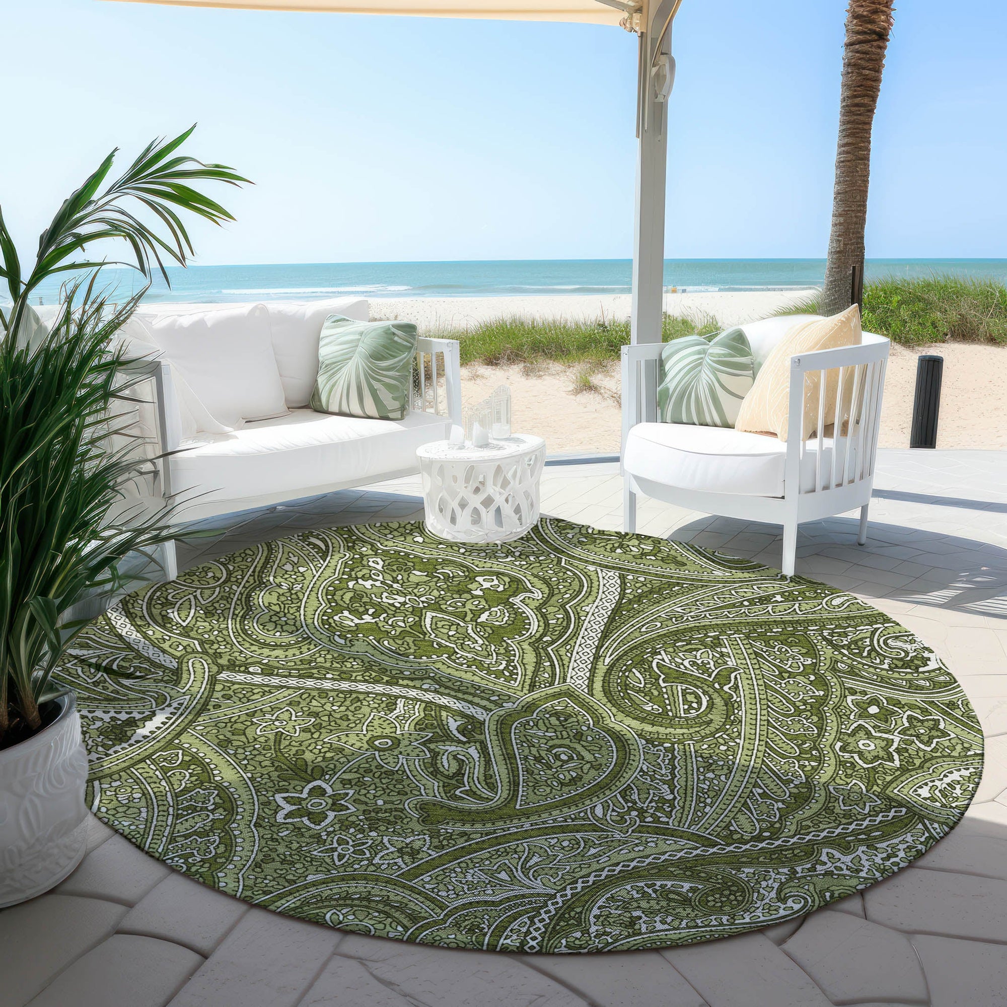 Addison Rugs Woven Blocks Green Washable Indoor-Outdoor Rug