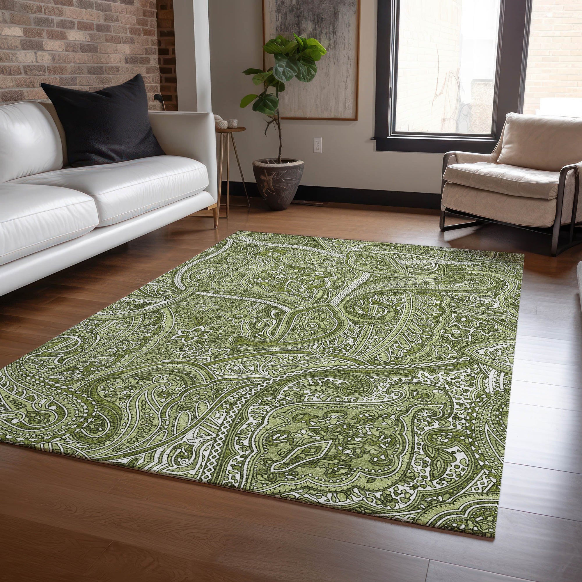 Addison Rugs Woven Blocks Green Washable Indoor-Outdoor Rug