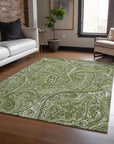 Woven Blocks Green Washable Indoor-Outdoor Rug