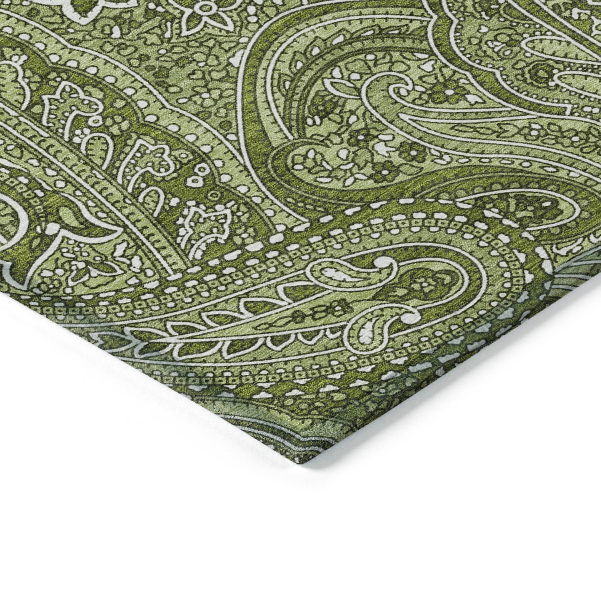 Woven Blocks Green Washable Indoor-Outdoor Rug