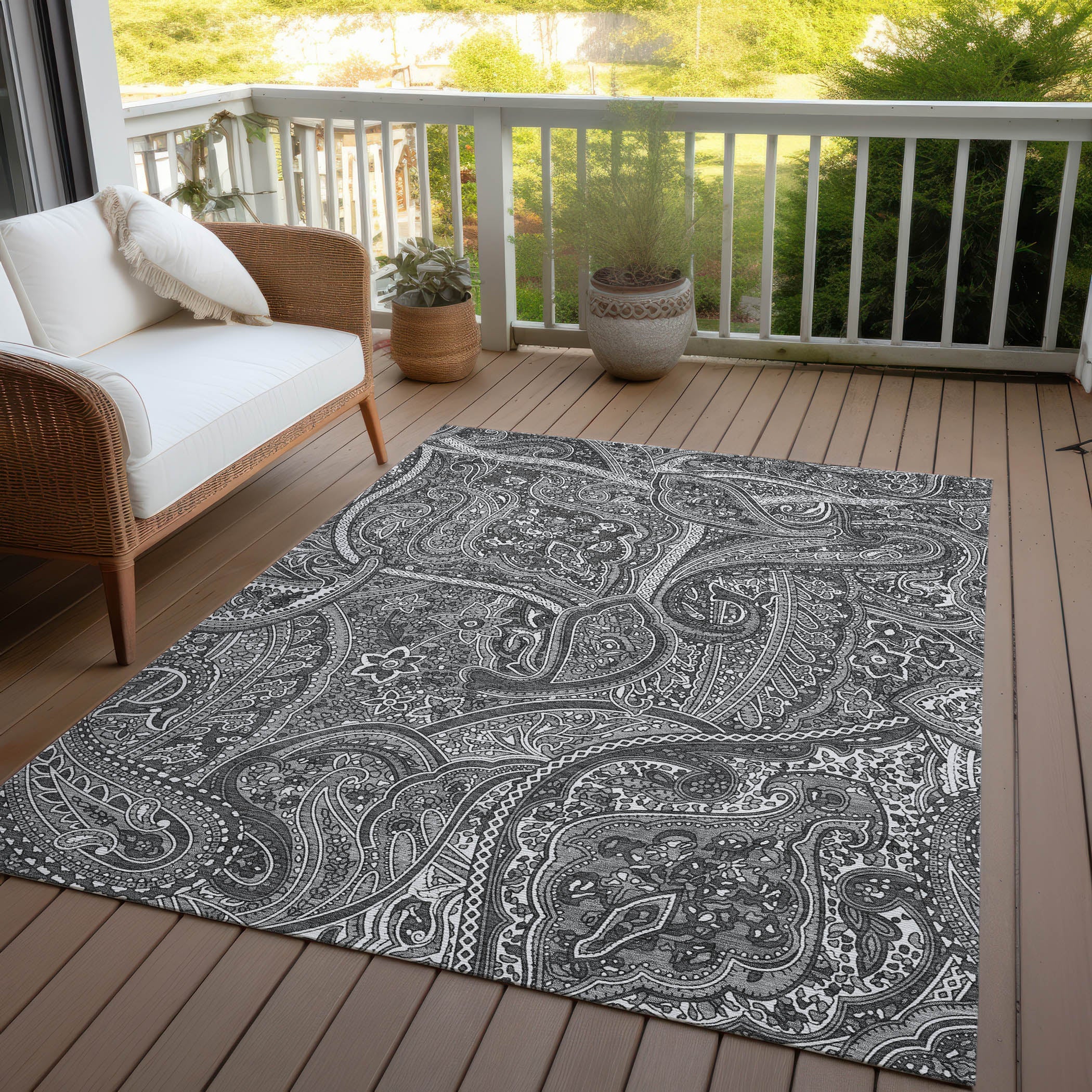 Woven Blocks Grey Washable Indoor-Outdoor Rug
