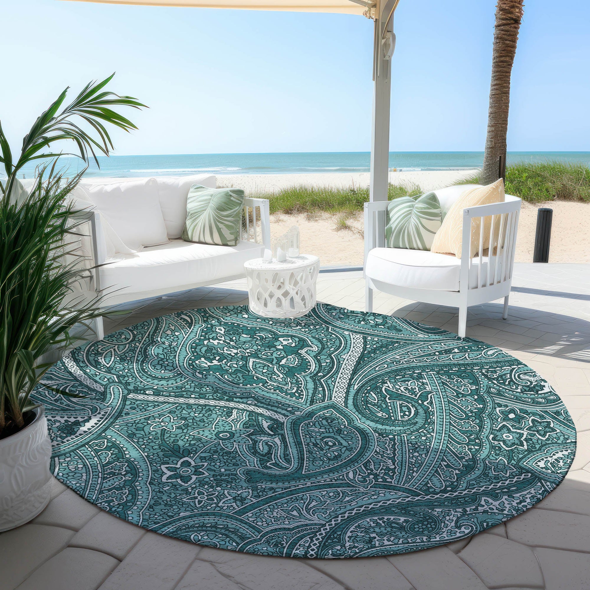 Addison Rugs Woven Blocks Teal Washable Indoor-Outdoor Rug