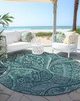 Woven Blocks Teal Washable Indoor-Outdoor Rug