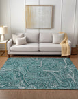 Woven Blocks Teal Washable Indoor-Outdoor Rug