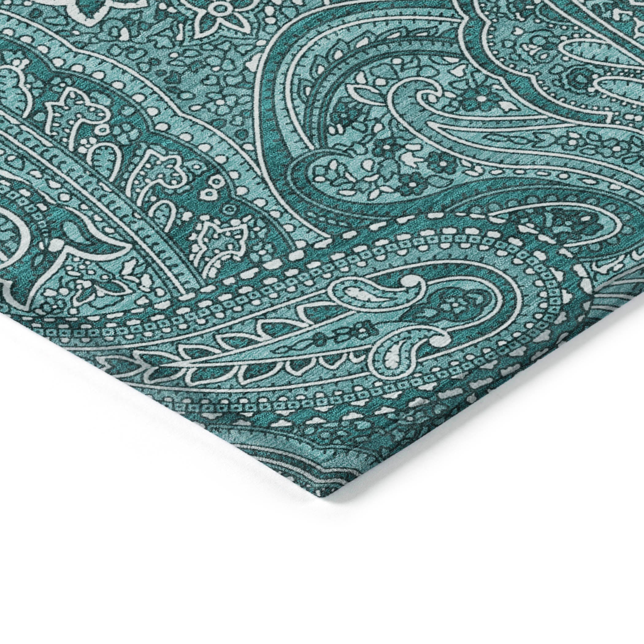 Woven Blocks Teal Washable Indoor-Outdoor Rug