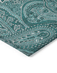 Woven Blocks Teal Washable Indoor-Outdoor Rug