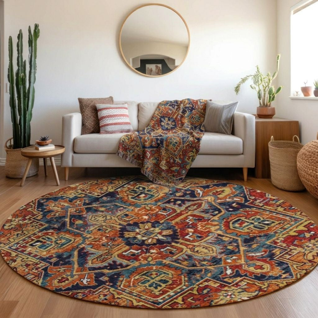 Oriental Paprika Indoor-Outdoor Rug with Matching Throw
