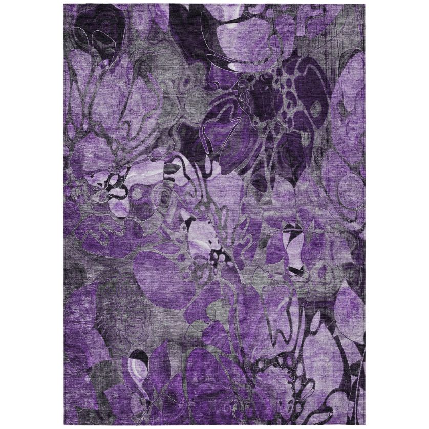 Floral Purple Washable Indoor-Outdoor Rug