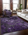 Floral Purple Washable Indoor-Outdoor Rug with Matching Throw -- purple