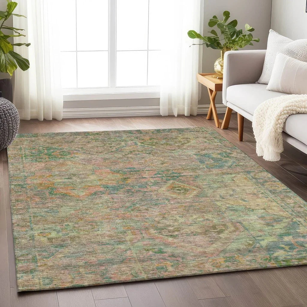 Aelain Green Washable Indoor - Outdoor Rug - LOOMLAN - LOOMLAN Rugs - Outdoor Rugs