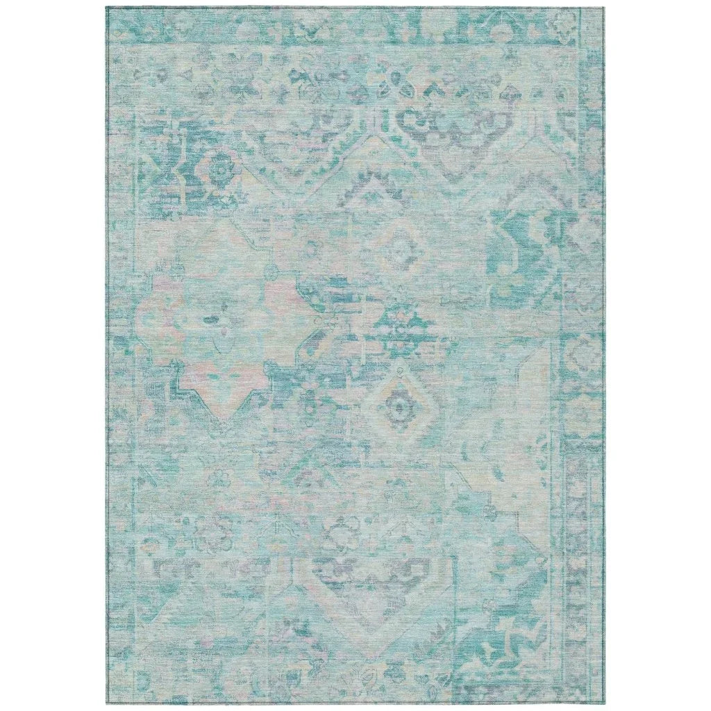 Aelain Teal Washable Indoor - Outdoor Rug - LOOMLAN - LOOMLAN Rugs - Outdoor Rugs