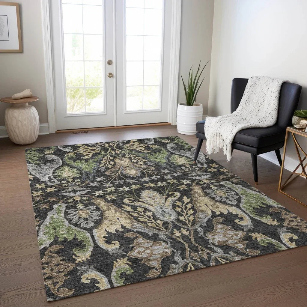 LOOMLAN Rugs Alfreda Black Washable Indoor-Outdoor Rug