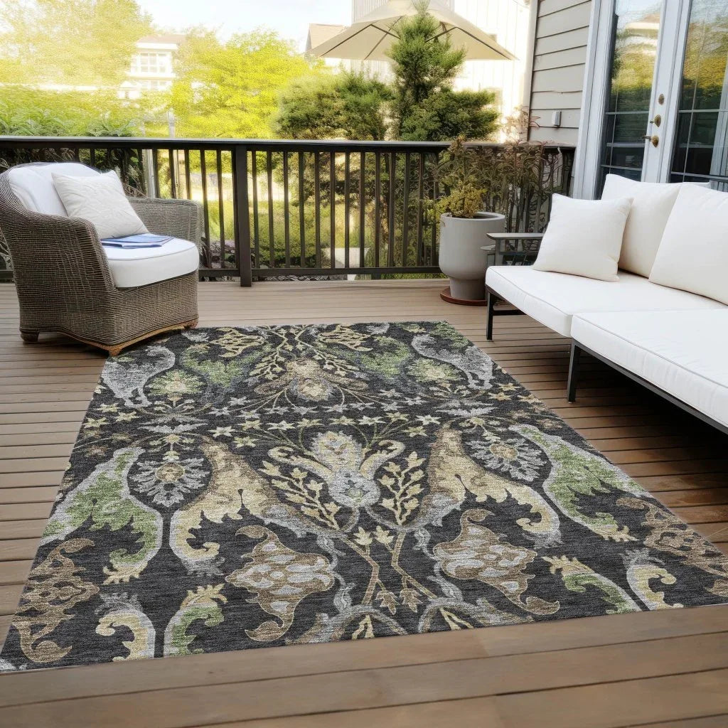 LOOMLAN Rugs Alfreda Black Washable Indoor-Outdoor Rug