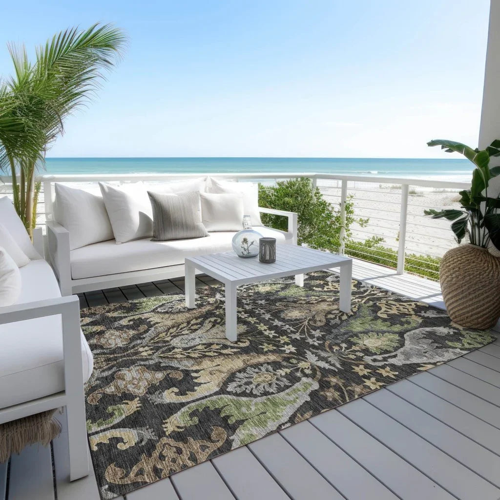 LOOMLAN Rugs Alfreda Black Washable Indoor-Outdoor Rug