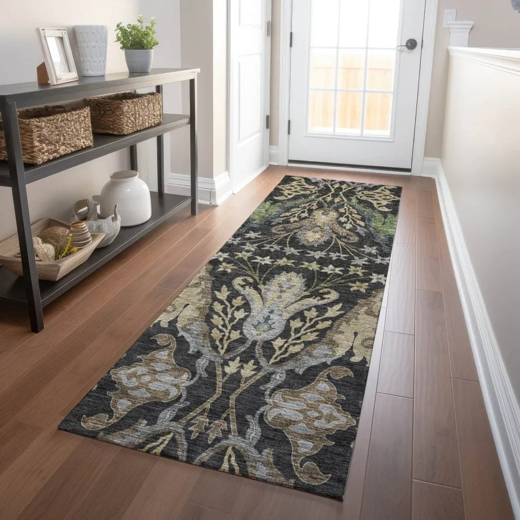 LOOMLAN Rugs Alfreda Black Washable Indoor-Outdoor Rug